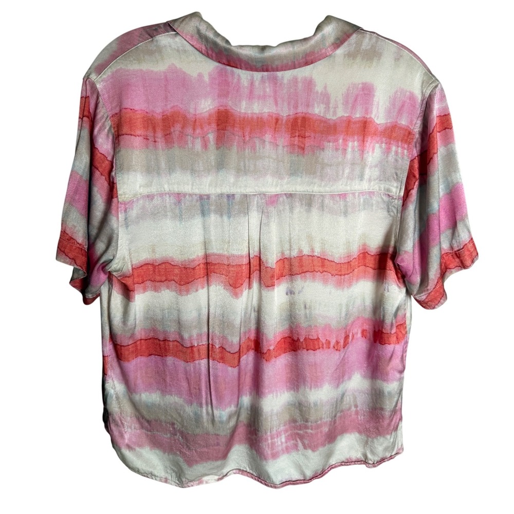 Rails Maui Coral Waves Shirt Womens Medium Pink Rayon Viscose Tie Dye Stripe - Picture 2 of 7